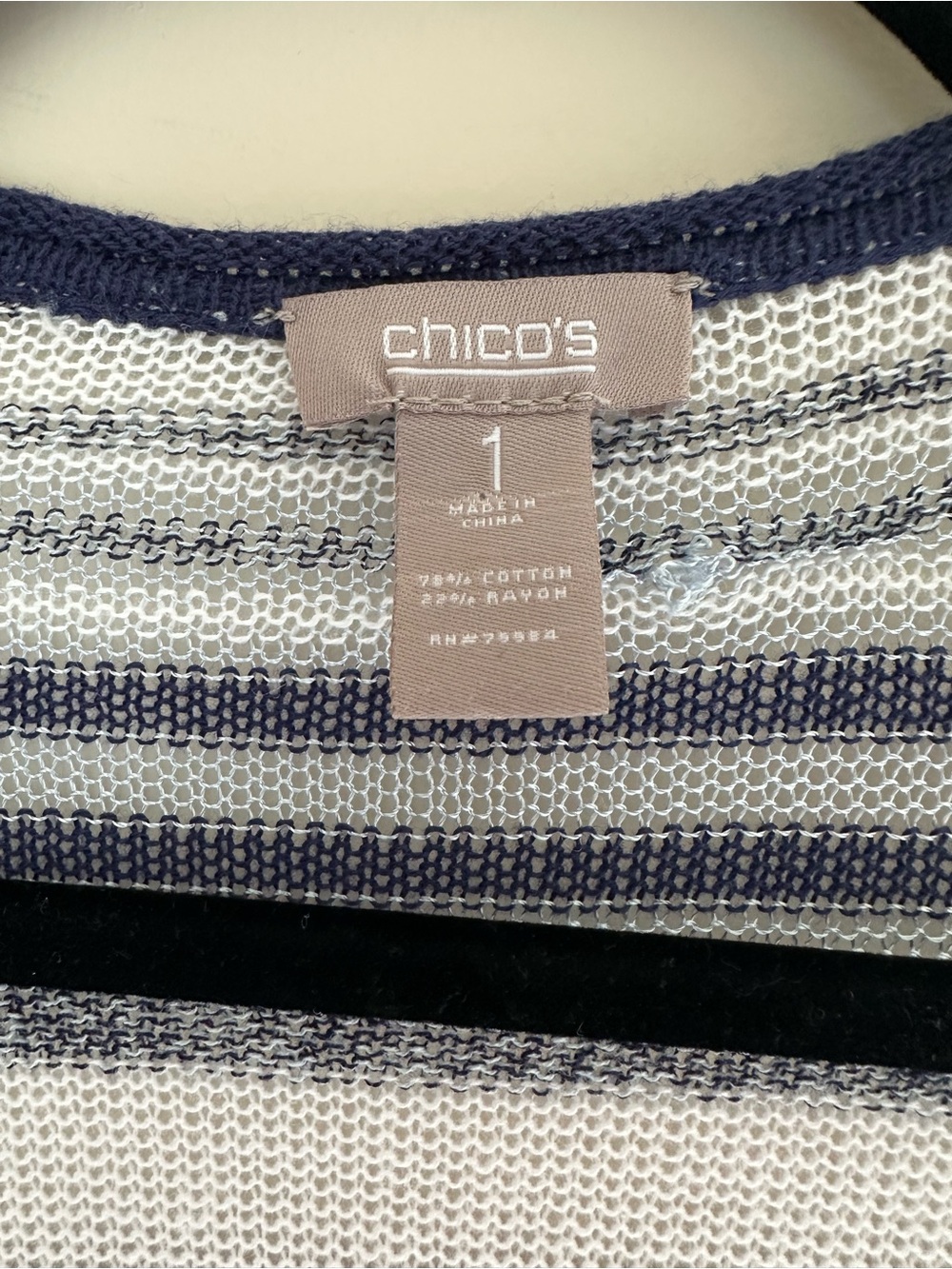 Chico’s Navy White Striped Open Front Duster Cardigan Lightweight Size 1 Medium - Picture 2 of 4